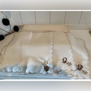 Vintage wheat hand embroidered linen napkins set Beige 11x11 Napkin